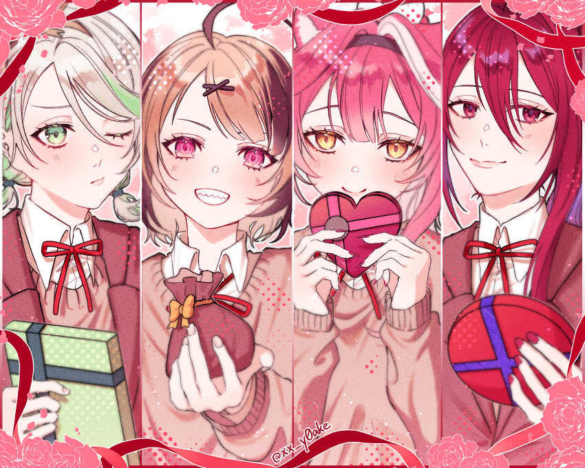 Valentine art of the Vtuber group Hololive English Justice with the members Raora, Gigi, Cecilia & Elizabeth.