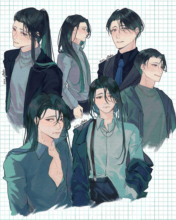 Half-bodies with different outfits of my original character Nicolas.