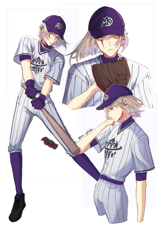 The Vtuber Magni Dezmond from the group Holostars English with a baseball outfit.