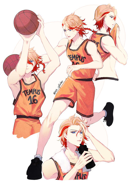 The Vtuber Axel Syrios from the group Holostars English with a basketball outfit.