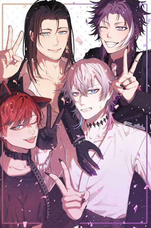 Second anniversay art of the Vtuber group Holostars English Tempus VG with the members Shinri, Hakka, Flayon & Bettel.